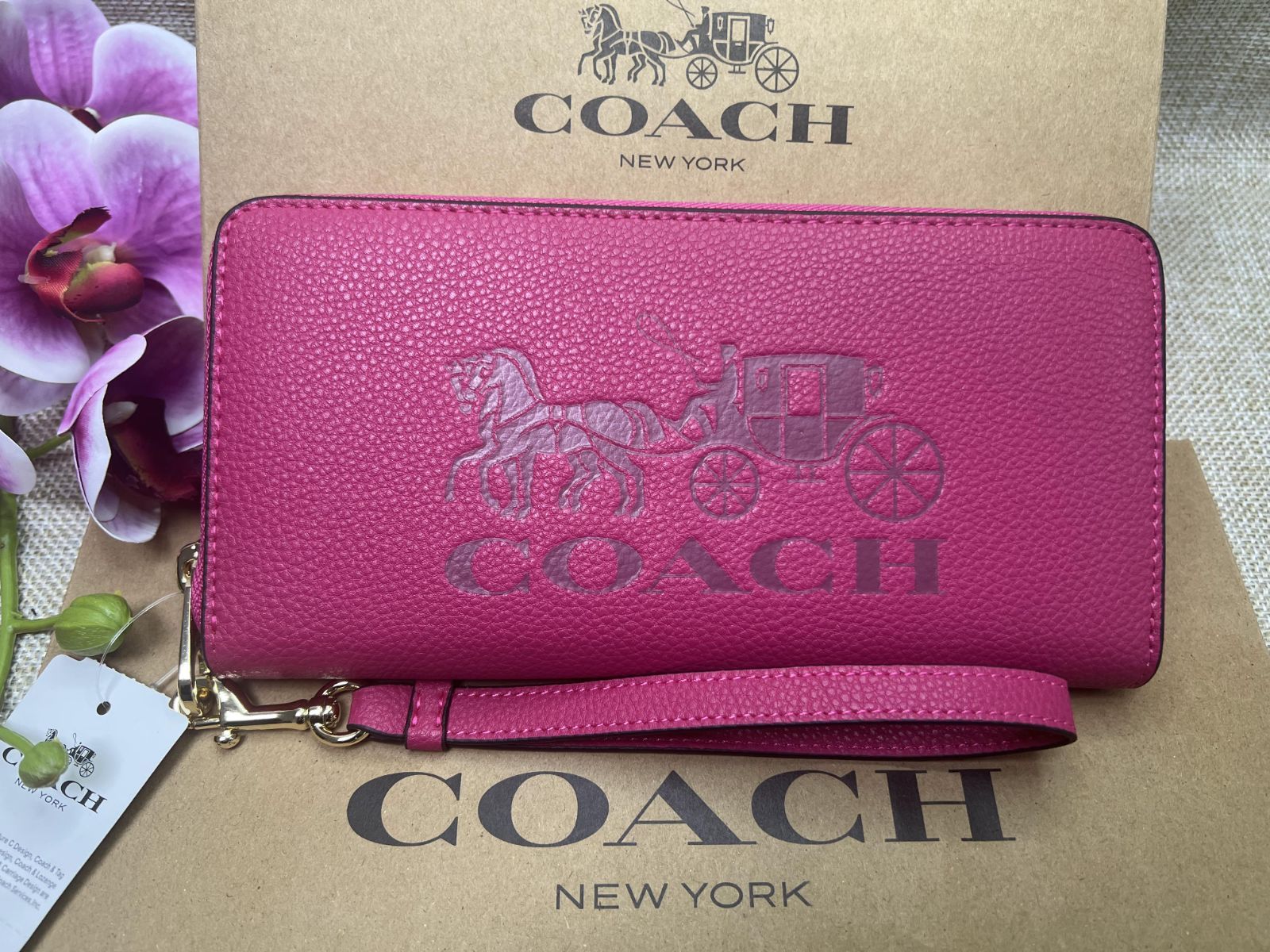 売筋 COACH コーチ 長財布 ホース アンド キャリッジ ピンク ジップ