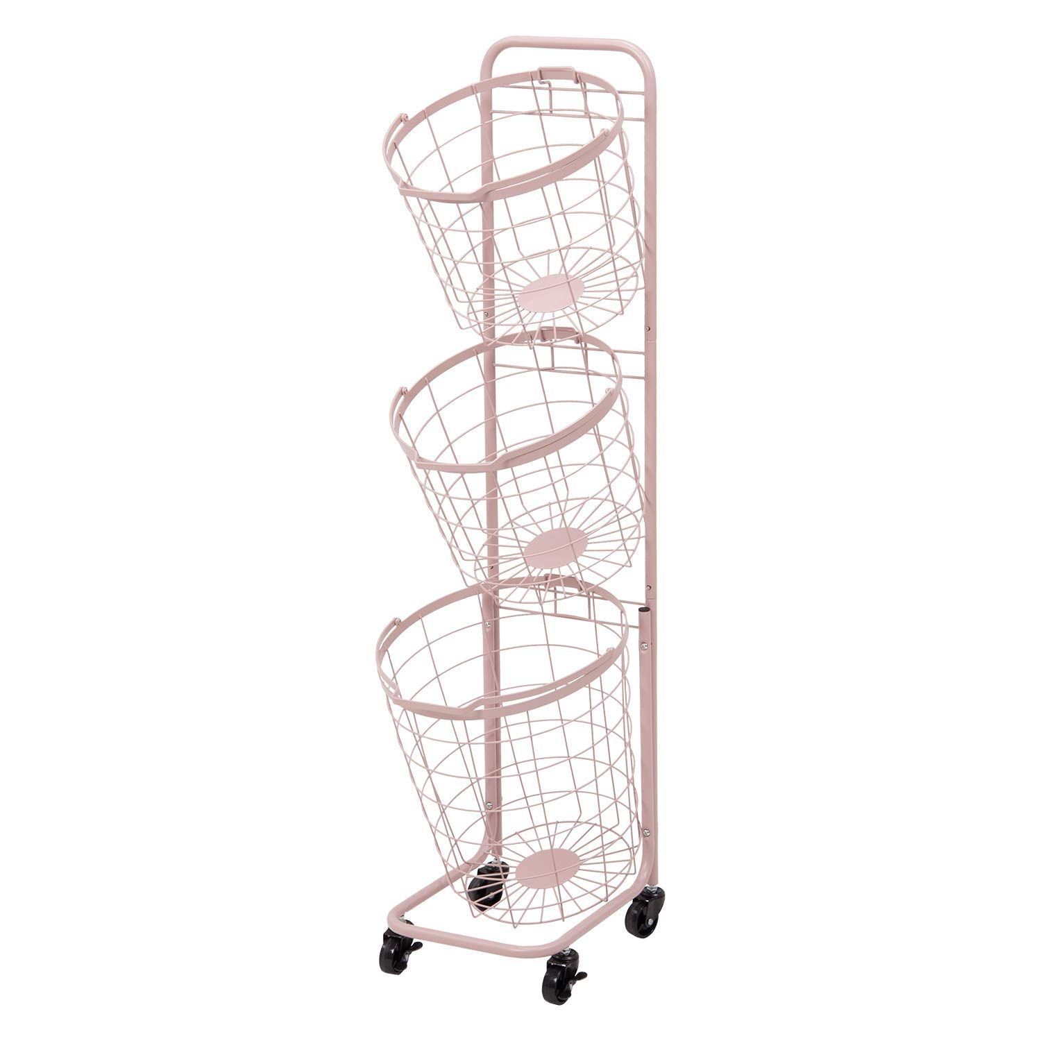 数量 萩原 Hagihara ランドリーラック バスケット 脱衣 洗濯物 かご 3段 取り外し 積み重ねOK 大容量 ランドリーワゴン ワイヤー キャスター付 ピンク KR-3973PI