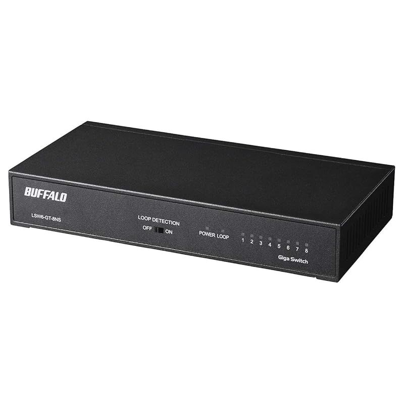 BUFFALO Giga対応 金属筐体 電源内蔵 8ポート LSW6-GT-8NS/BK ブラック スイッチングハブ マグネット 壁掛け設置対応