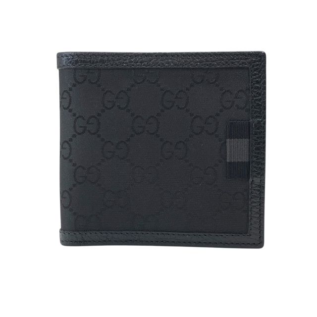 グッチ 150413 財布 二つ折り財布 コンパクトウォレット GG ナイロン ロゴ キャンバス ナイロン レザー ブラック GUCCI 安心品質 メンズ レディース ユニセックス ブランド小物 ミニウォレット 使いやすいデザイン