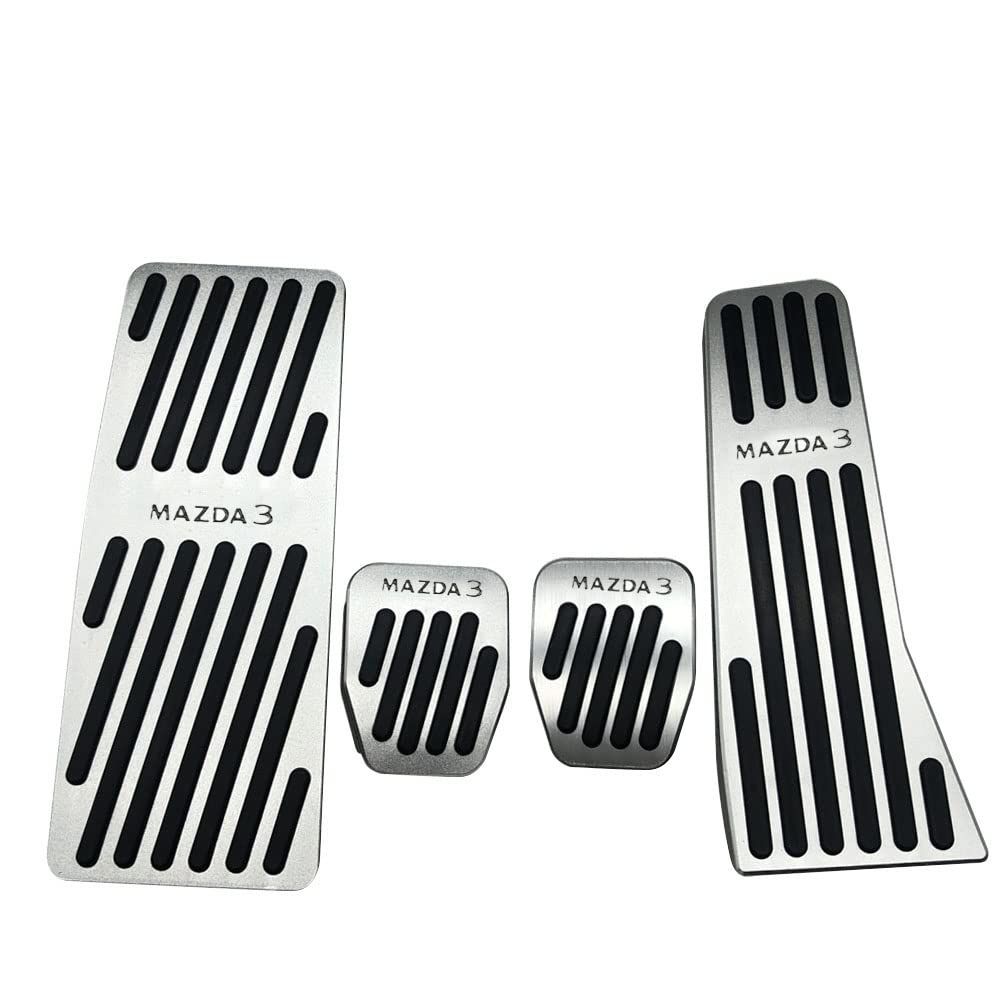 Color シルバー BYOUS MT マツダ3 新型MAZDA3セダン ファストバック BP系 2019年 ～ アルミ ペダルカバー ブレーキ クラッチ フットレスト アクセルペダル 4点セット 穴あけは不要です MAZDA3ロゴ付 防キズ 防汚れ
