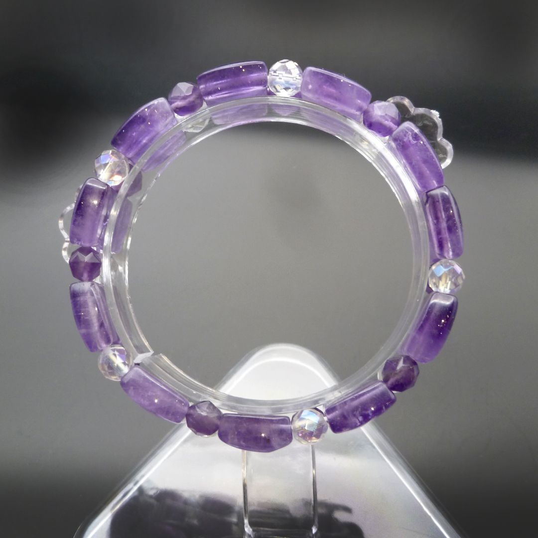 アメジスト バングル ブレスレット 男女兼用 アメジストのマクラメ編み