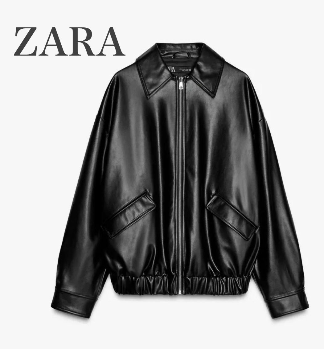 新品タグ付き✨ZARA フェイクレザージャケット 白ボア 洗える ブラック