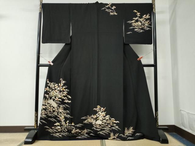 平和屋着物▽訪問着　単衣　紬地　型染め　松竹梅　御所解文　正絹　逸品　BAAU3496hj 平和屋着物▽訪問着 単衣 紬地 型染め 松竹梅 御所解文