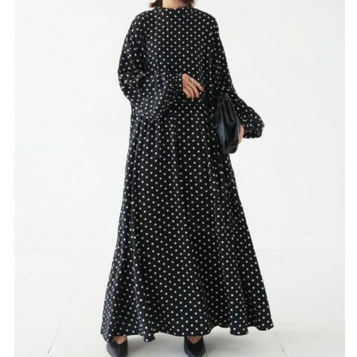 ワンピース レディース ドット柄 ロングワンピース ロング丈 大人 無地 可愛い 着痩せ 春 秋冬 体型カバー しゃれ ゆったり シンプル きれい 20代 30代 40代 通勤 通学 体型カバー xkmilyx70 DZ20