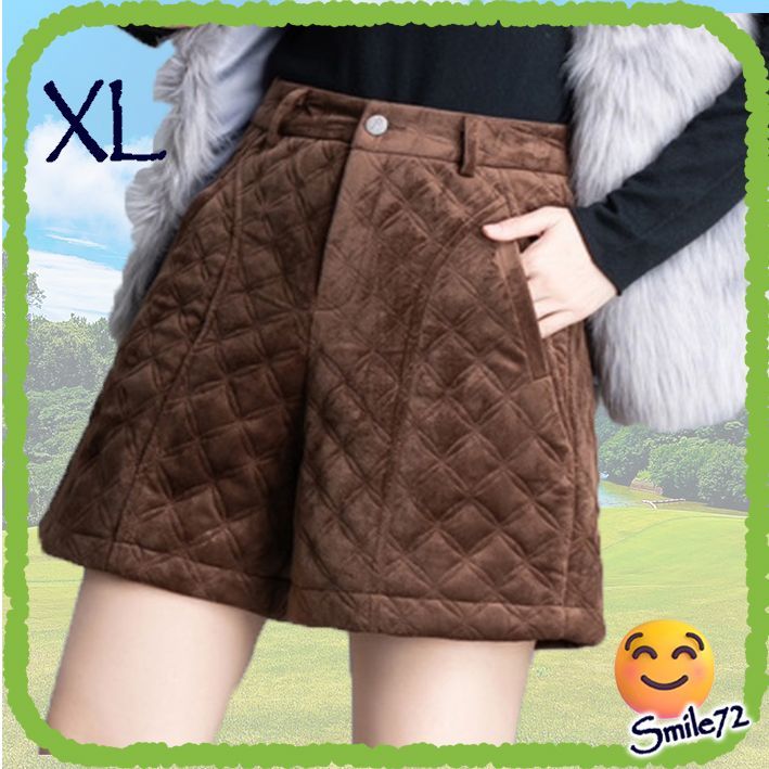 【新品】【ベロア生地を可愛くキルティング加工したあったかショートパンツ｡⋆⸜(* ॑ ॑* )⸝】レディース ショートパンツ ゴルフ ゴルフウェア スポーツウェア なか綿 冬 秋 春 茶色 ブ