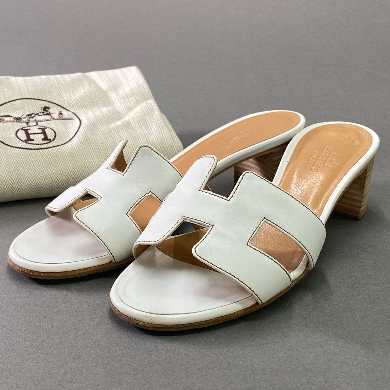 エルメス HERMES オアジス レザー サンダル 36ホワイト