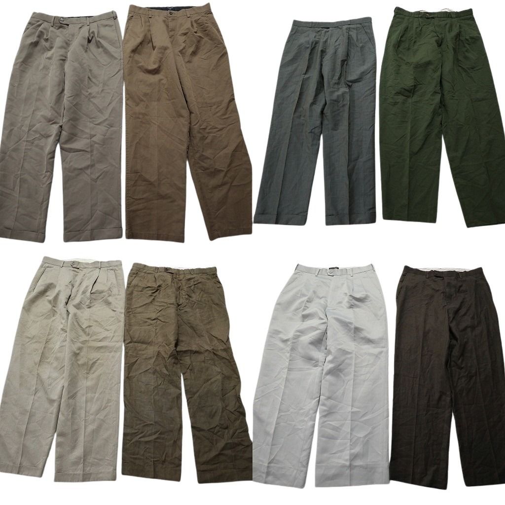 古着卸 スラックス パンツ 8枚セット メンズ 34 センタープレス ツータック ワイドパンツ ベージュ 古着 NA2136