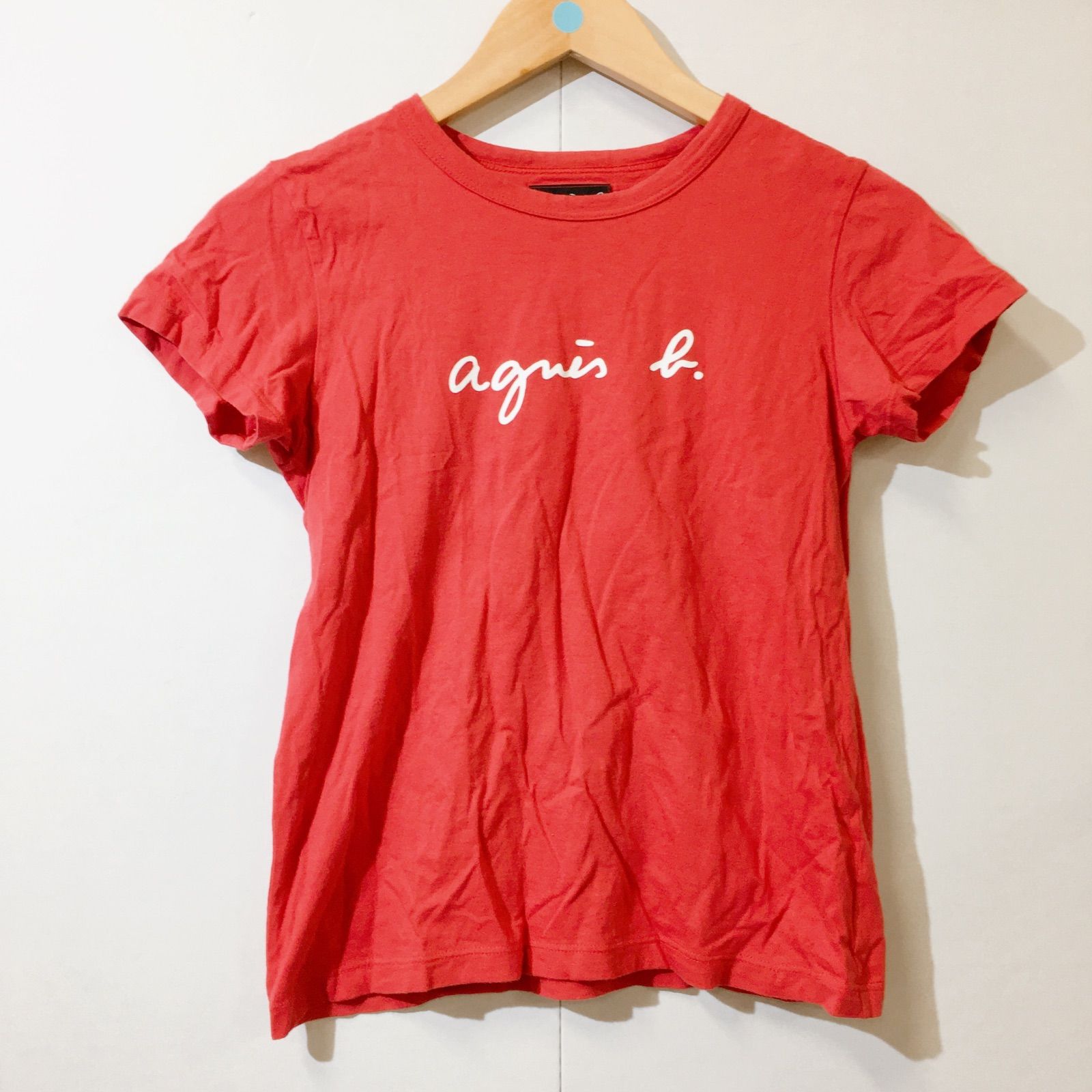 美品】agnes b アニエスベー ロゴTシャツ レッド レディース T1サイズ