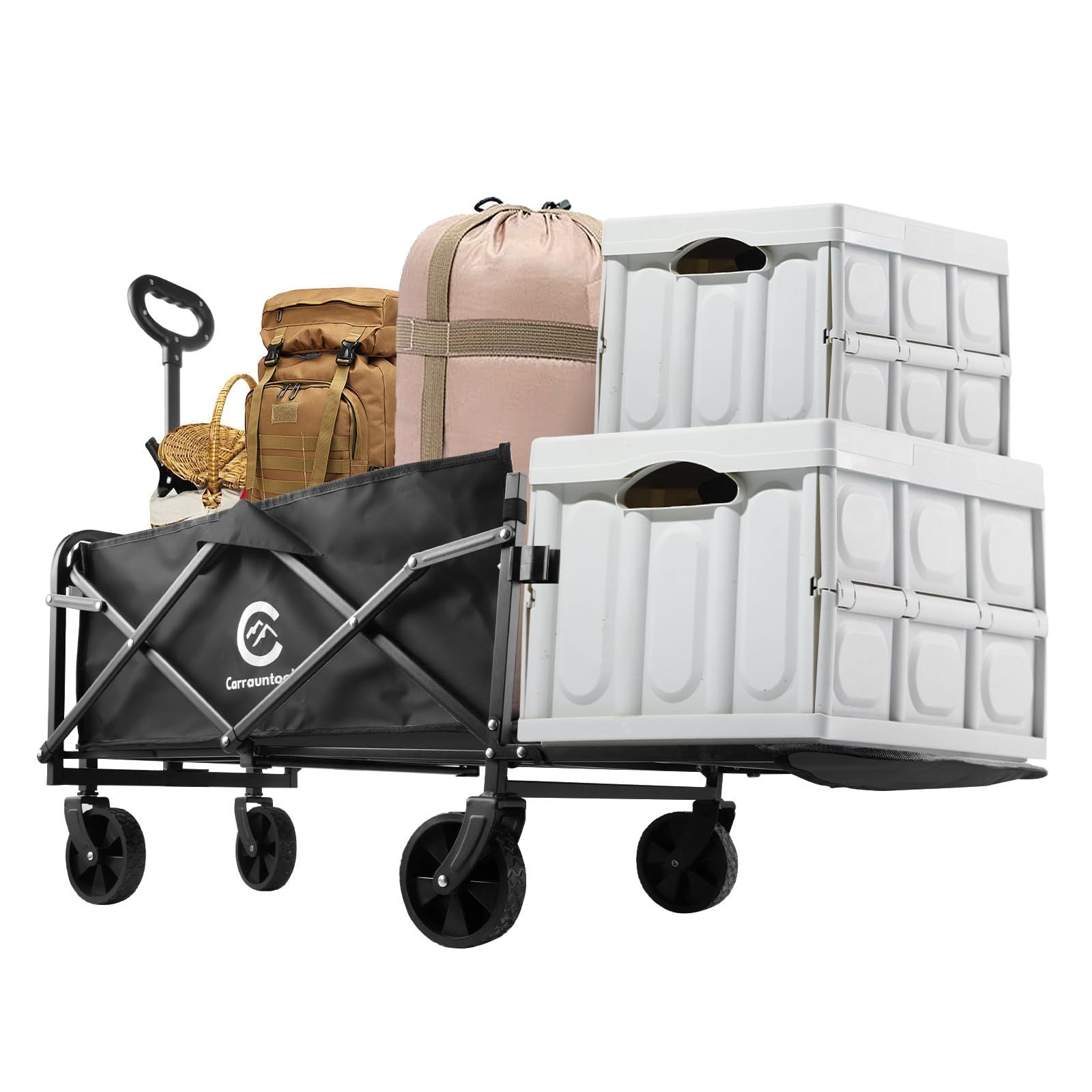 在庫処分 ブラック 買い物に最適 釣り BBQ キャンプ コンパクトに収納でき 全地形対応 キャンプ用品長物対応 キャリーワゴン 耐荷重150KG キャリーカート 折りたたみ 輕量 後部展開可 100L大容量 アウトドアワゴン Carrauntoohil