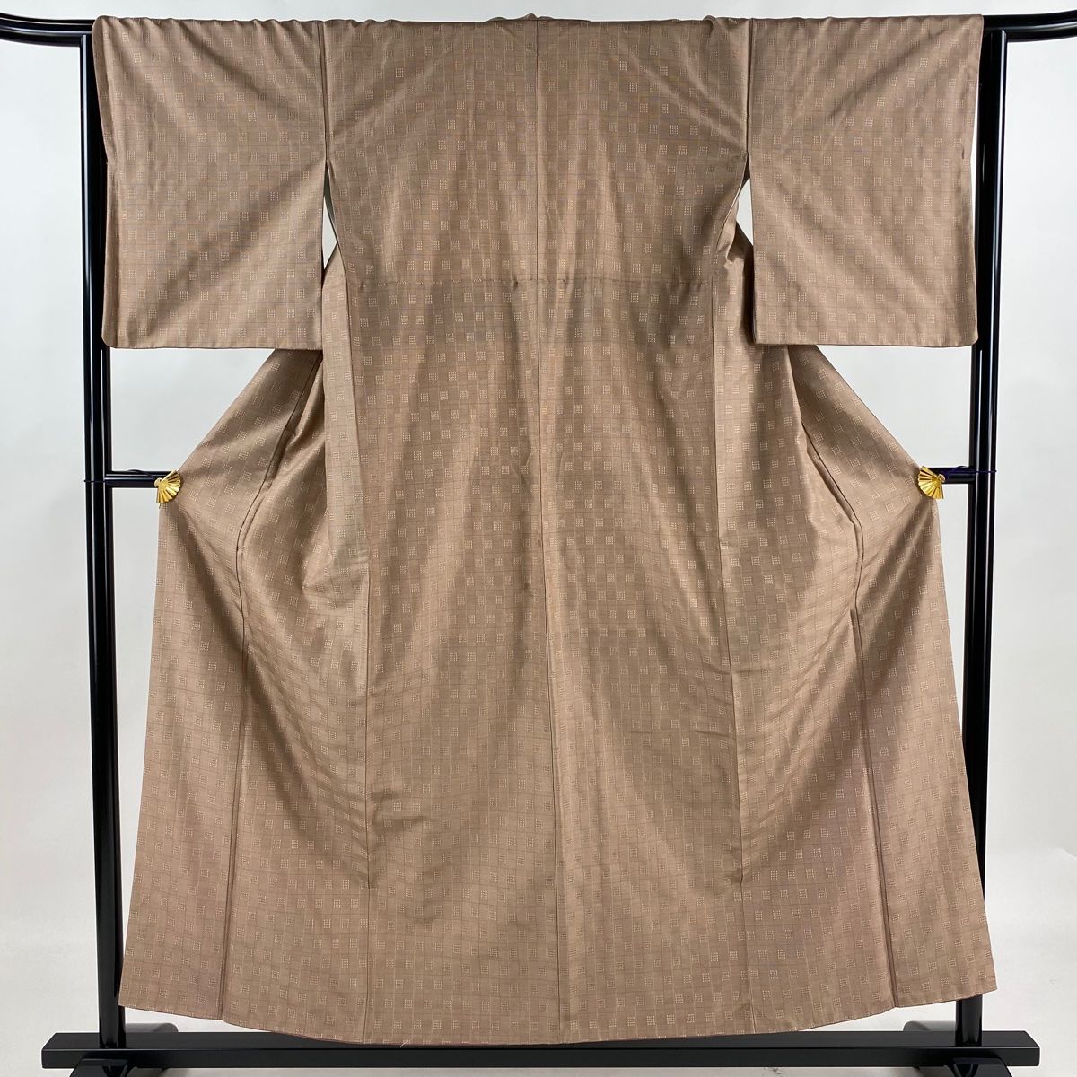 紬 身丈154.5cm 裄丈64.5cm M 袷 格子 薄小豆 正絹 名品