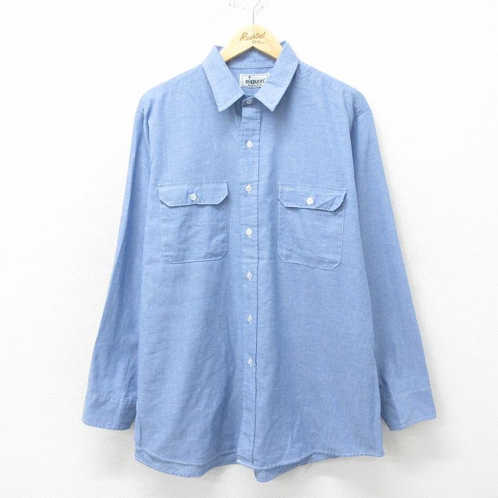 XL/古着 ローバックス 長袖 シャツ メンズ 90s 薄紺 ネイビー 24sep06 中古 トップス