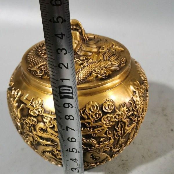 銅 細工 茶道具 浮彫り竜行天下茶筒 蓋置 置物 銅 細工 茶道具 浮