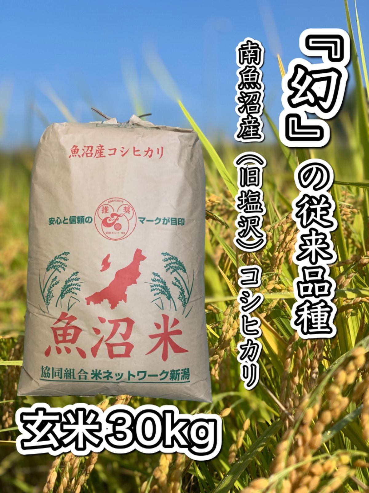 塩沢産コシヒカリ　玄米30キロ 南魚沼産コシヒカリキャンプ