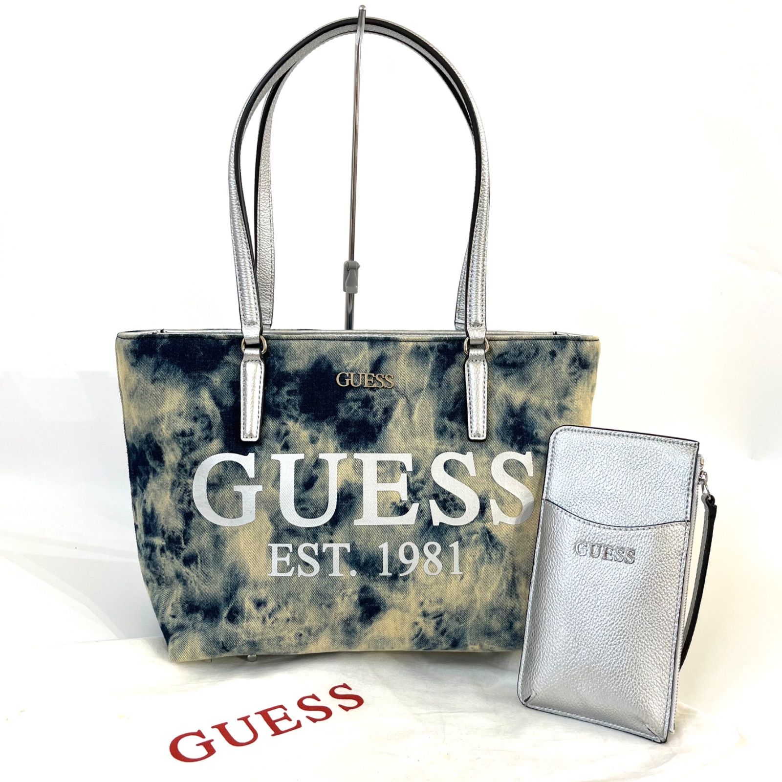 ◼️GUESS◼️デニム トートバッグ ショルダーバッグ ポーチ付き 