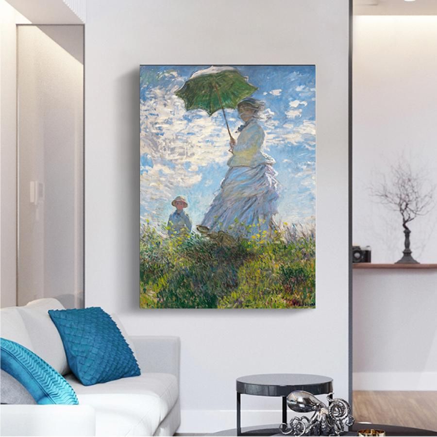 モネ 散歩、日傘をさす女 油絵 風景画 壁掛け 名画 ファブリック パネル オシャレ インテリア アートパネル リビング プレゼント アートフレーム 送料無料