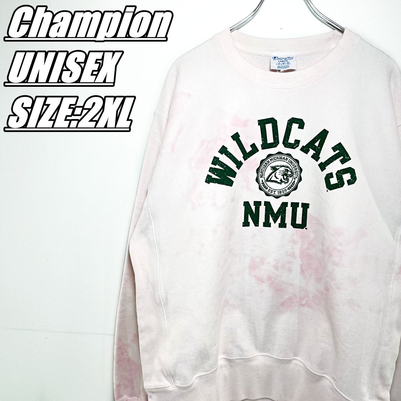 Champion　チャンピオン　REVERSE WEAVE　リバースウィーブ　ノーザンミシガン大学　ワイルドキャッツ　プリントスウェット　トレーナー　ユニセックス　サイズ2XL　メンズ2XL相当　ライトピン