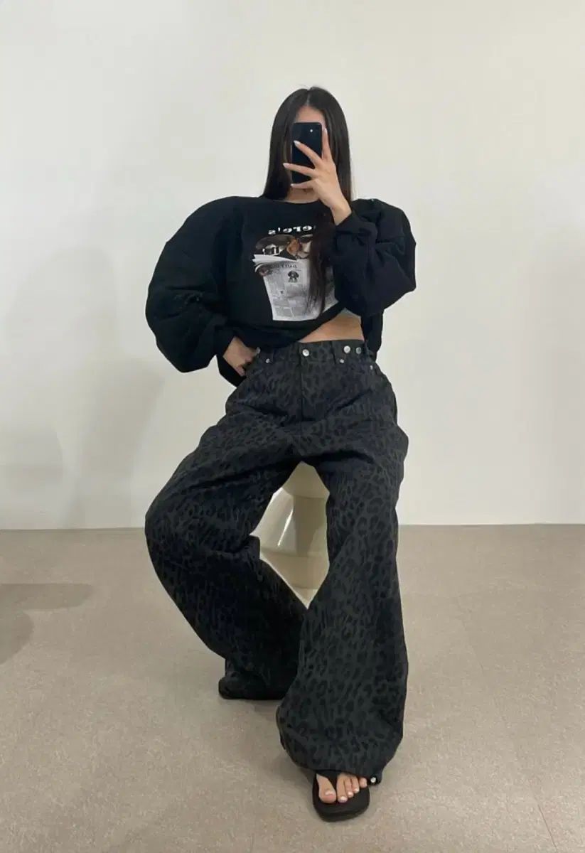 エンティークジェイ_レオパード ビジョウ パンツ チャコール