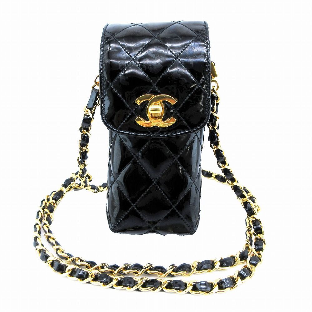 CHANEL エナメル ポーチ ブラック ヴィンテージ 96年店舗シールあり