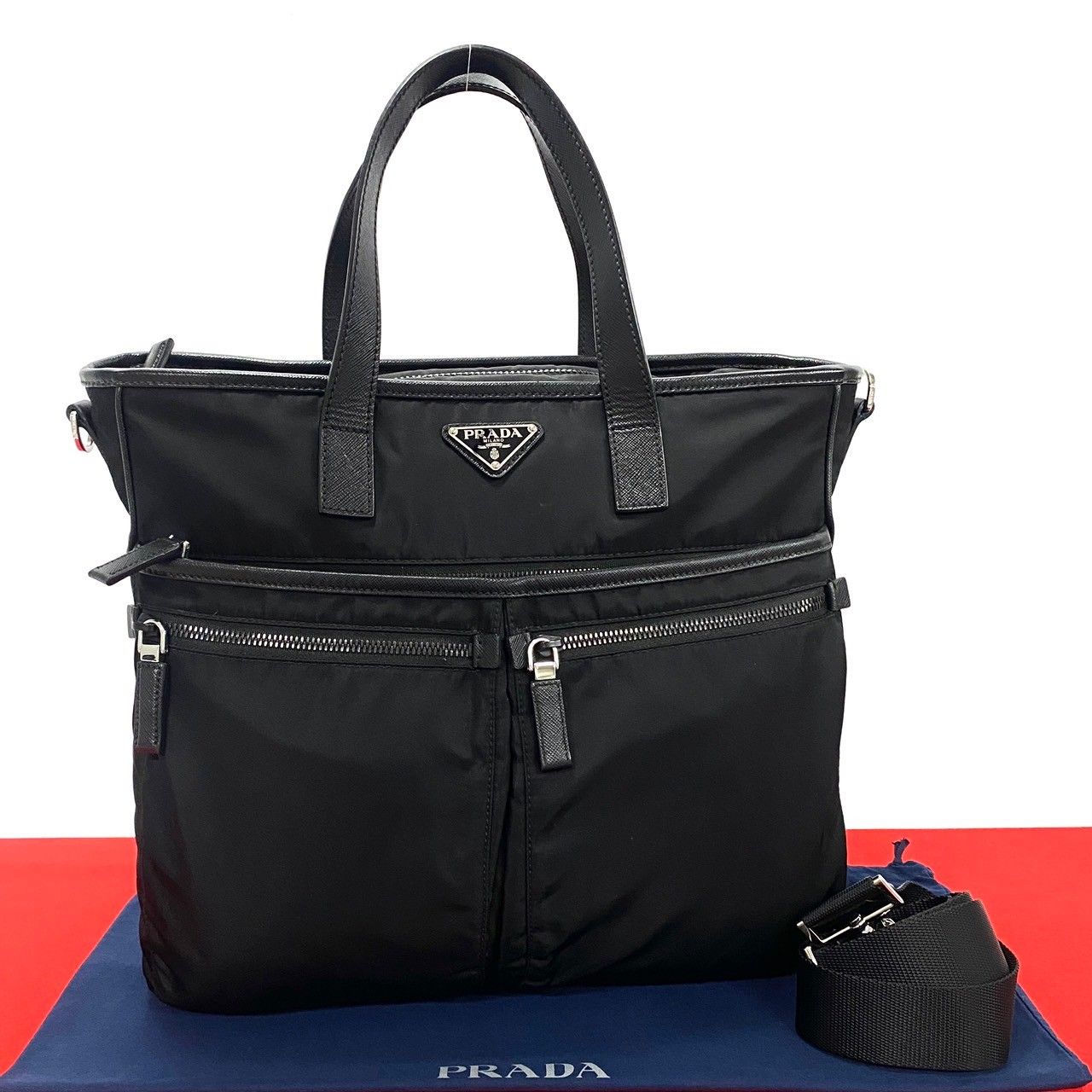 極 美品 PRADA プラダ 三角ロゴ 金具 ナイロン サフィアーノレザー 2way ハンドバッグ ビジネスバッグ A4収納可 ショルダーバッグ 黒  27565 - メルカリ