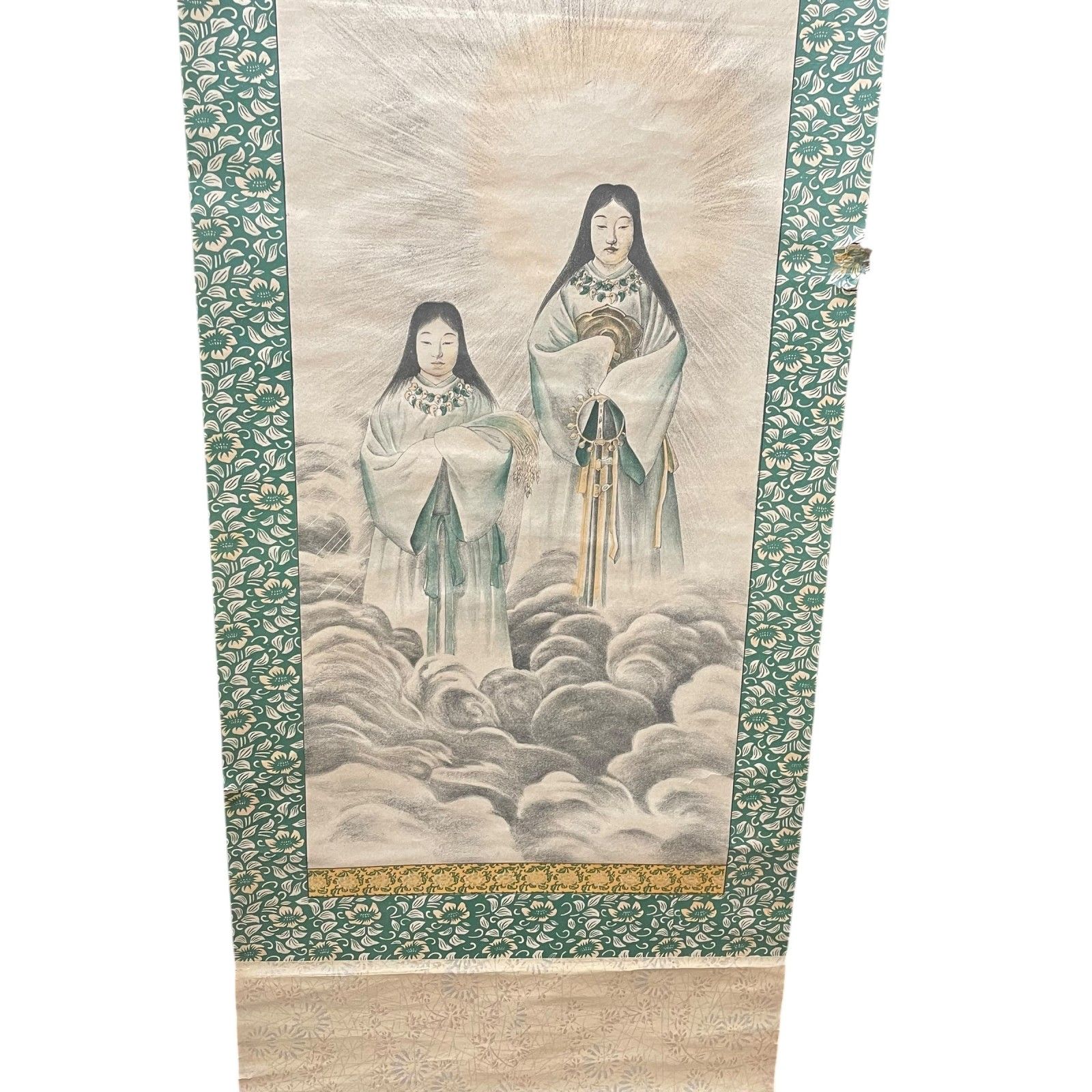 アンティーク 掛軸 神社 天照皇大神 豊受大神 神画 紙本 神道 日本神話
