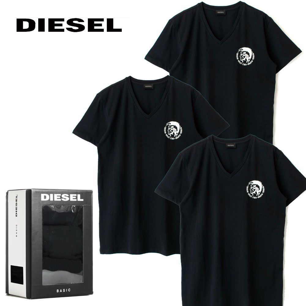 新品箱付 DIESEL 3枚セット インナー Tシャツ 下着 Vネック 黒 L