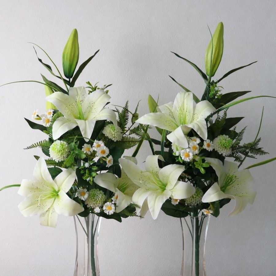 仏花 造花 大きい 白 ホワイト 仏壇用 お墓用 一対 送料無料