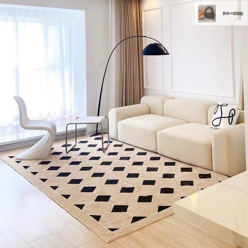 タイル カーペット 絨毯 ラグ マット シンプル モダン おしゃれ 長方形 サイズ 160×230 140×200 リビング 寝室 ベージュ ブラック5-30 MARWIL-DEMENAGEMENTS_CH