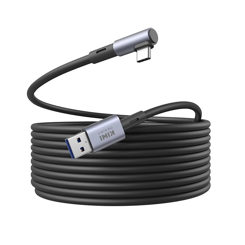 KIWI design Quest 3/2/1/ProおよびPico 4に対応したリンクケーブル、16フィート、ケーブルクリップ付き、高速PCデータ転送、VRヘッドセット用USB 3.0からUSB Cケーブル