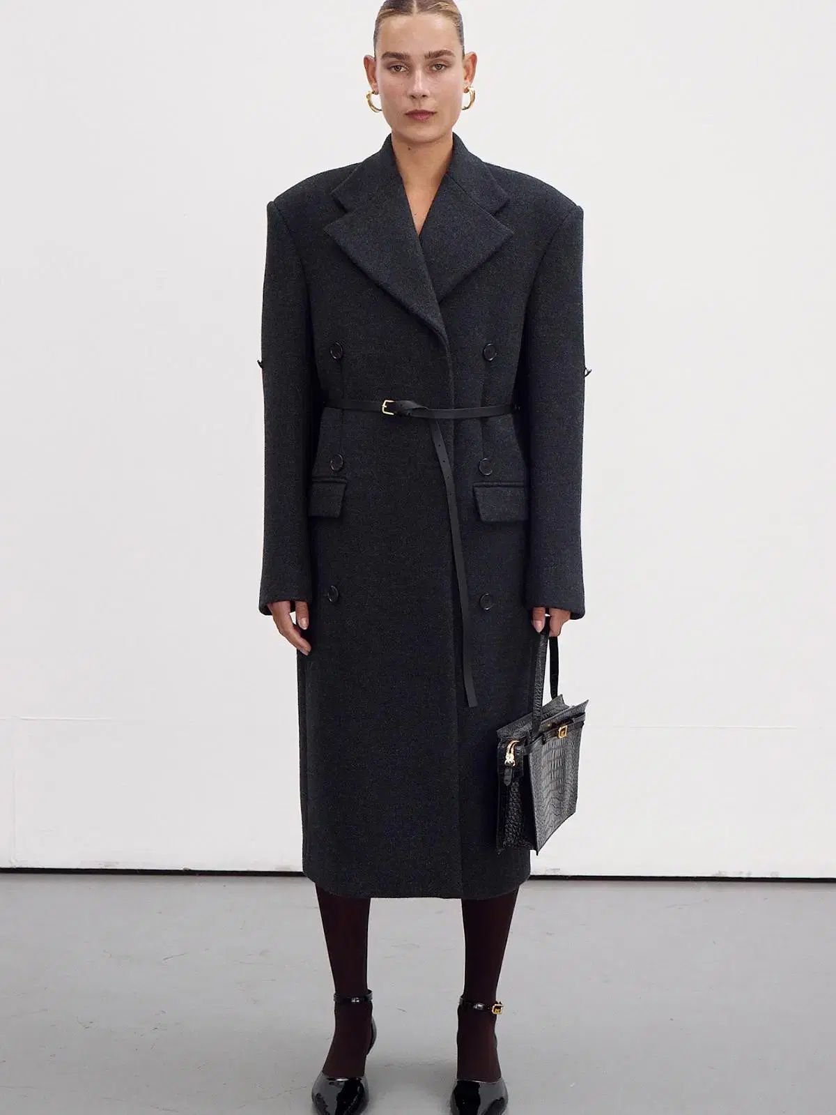 レクト ジヴェルニー フェルト ベルト ディテール ダブル ブレスト コート ブラック