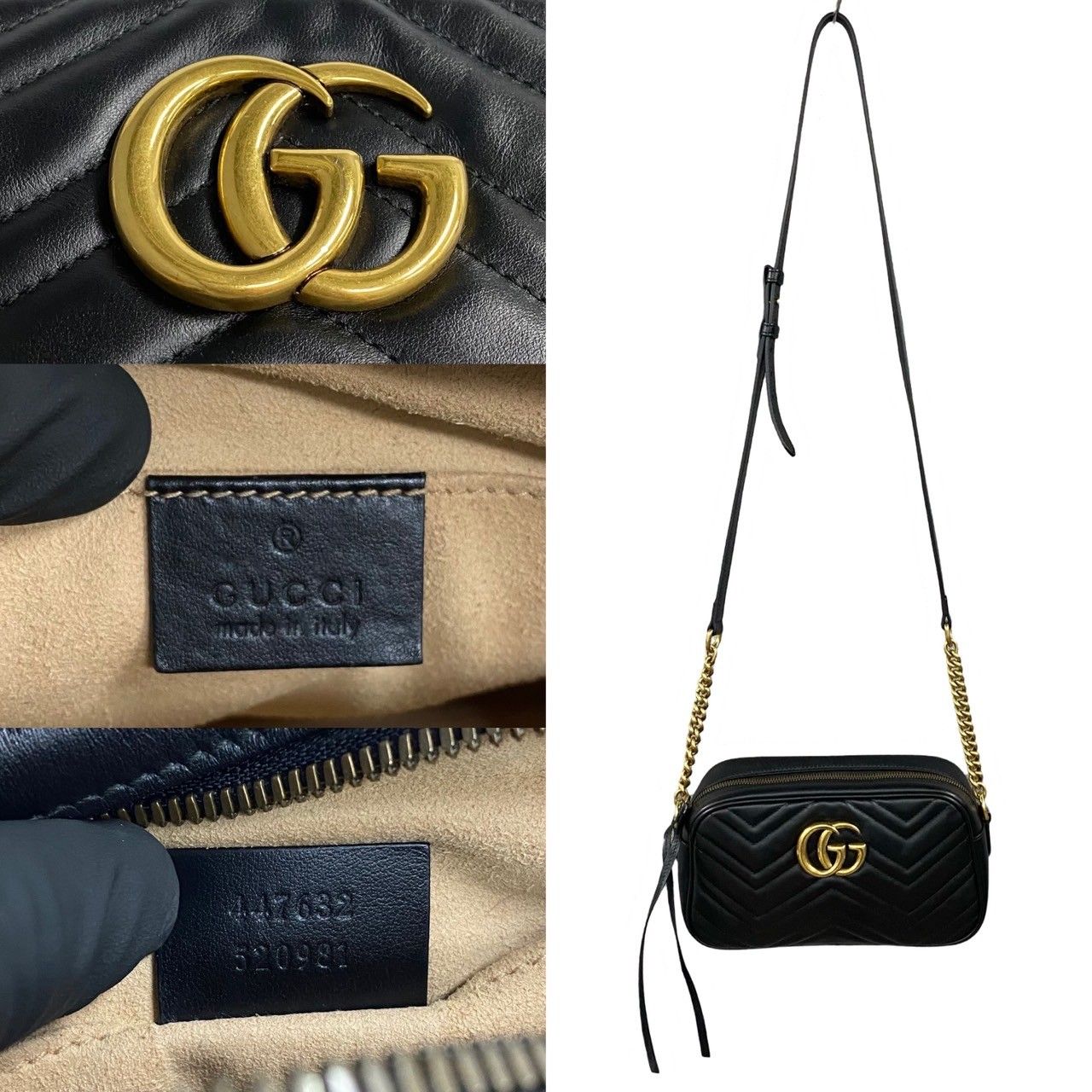 極 美品 箱 袋付き GUCCI グッチ GG マーモント ロゴ 金具 レザー 本革 