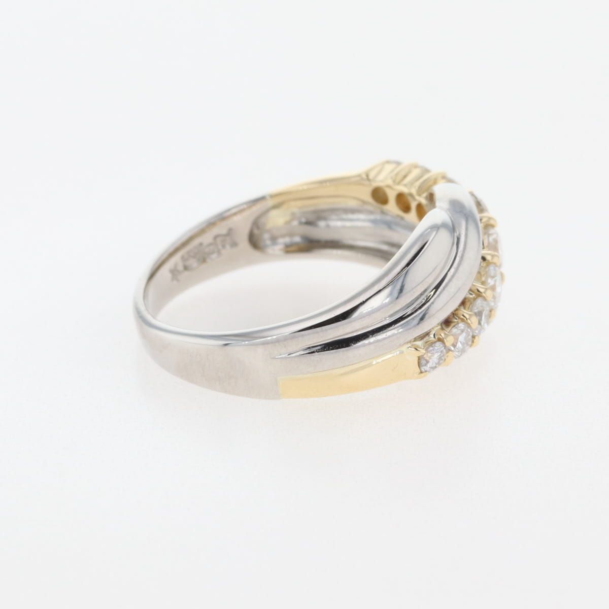 メレダイヤ デザインリング YG イエローゴールド プラチナ 指輪 リング 21.5号 K18 Pt900 ダイヤモンド メンズ 中古 ラッピング可 メレダイヤ デザインリング プラチナ YG イエローゴールド 指輪 リング