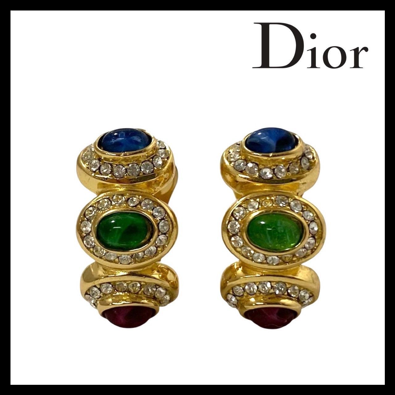 Y【Dior】イヤリング カラーストーン ラインストーン ゴールド Y【Dior】イヤリング カラーストーン ラインストーン ゴールド