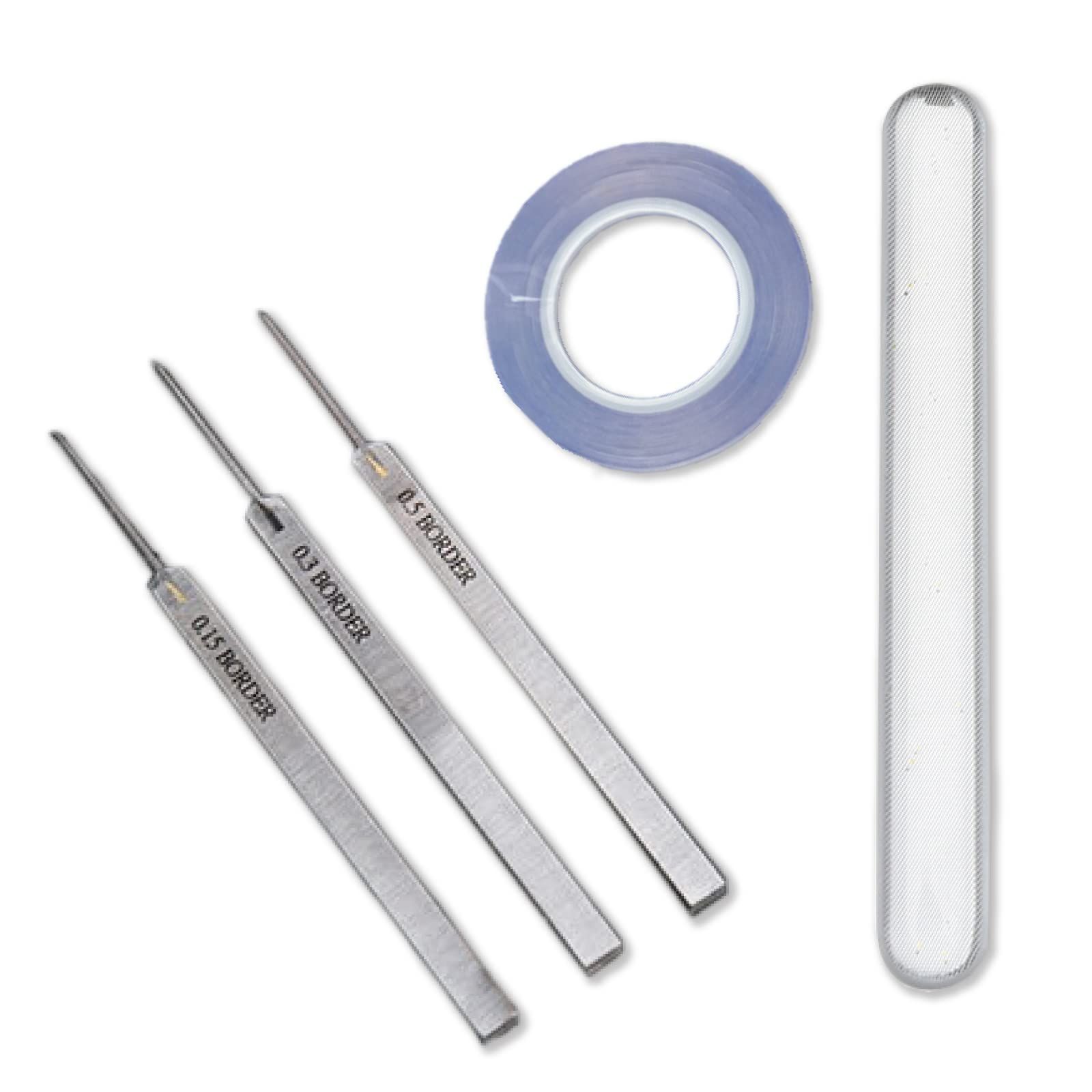TJQ スジボリ タガネ プラモ用 ガラスやすりとリードテープ付き C面作成 工具 3本セット 0.15mm 0.3mm 0.5mm