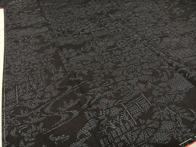 平和屋着物○結城紬 80亀甲 飛び亀甲 エ霞草葉文 正絹 逸品 BAAT0995yc