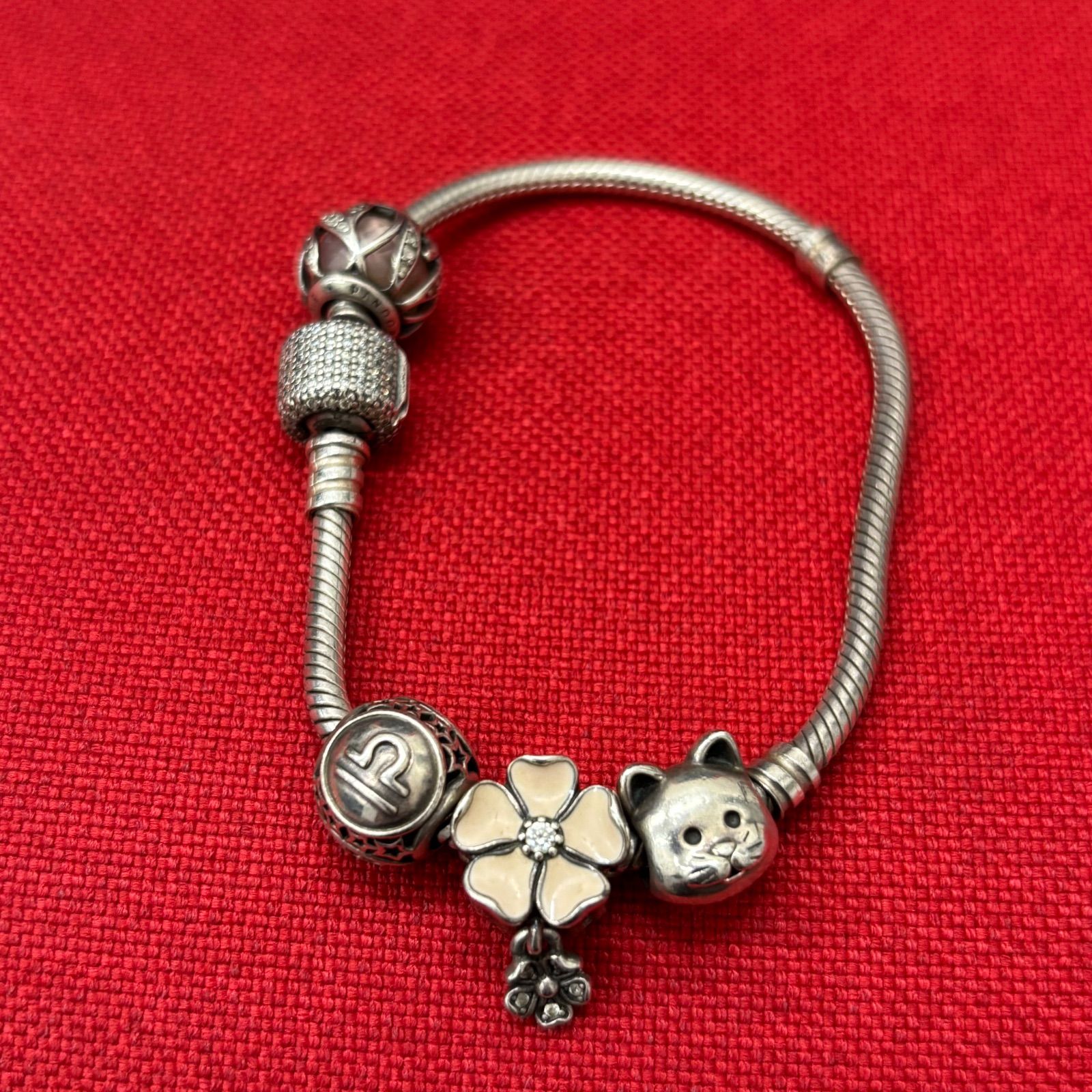 Pandora ブレスレット シルバー パンドラ ねこ お花 チャーム