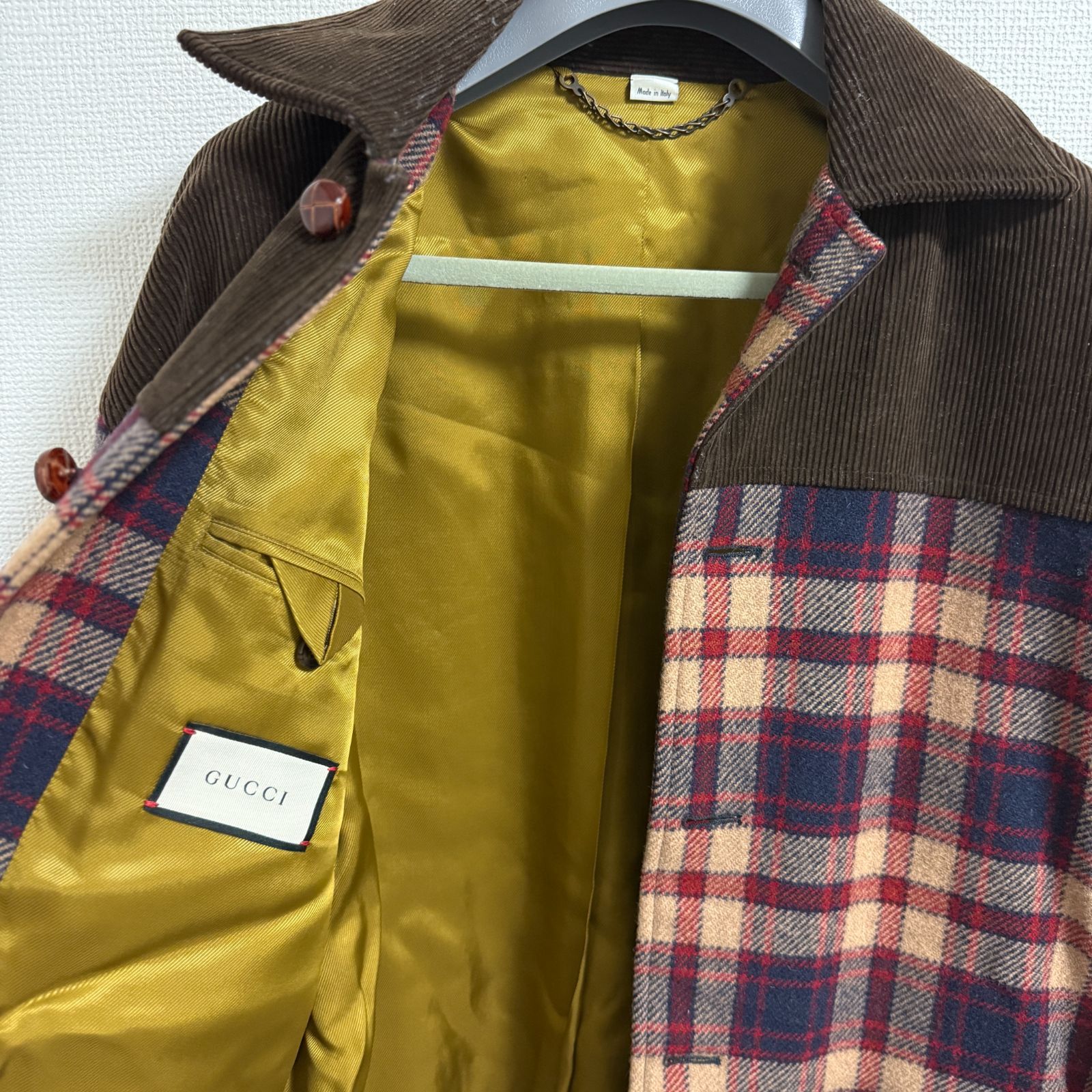 美品】グッチ GUCCI チェック柄 ウール混 コットン切替 ジャケット