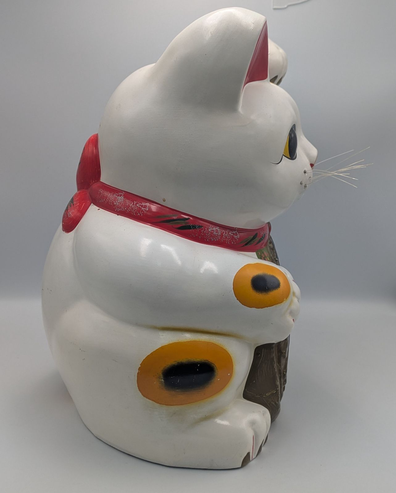 【希少・新品同様】とても大きな招き猫 左手挙げ 約34cm 陶器製 昭和レトロ 陶器 招き猫 約43cm 左手挙げ 昭和レトロ 置物 【美品】招き猫セット