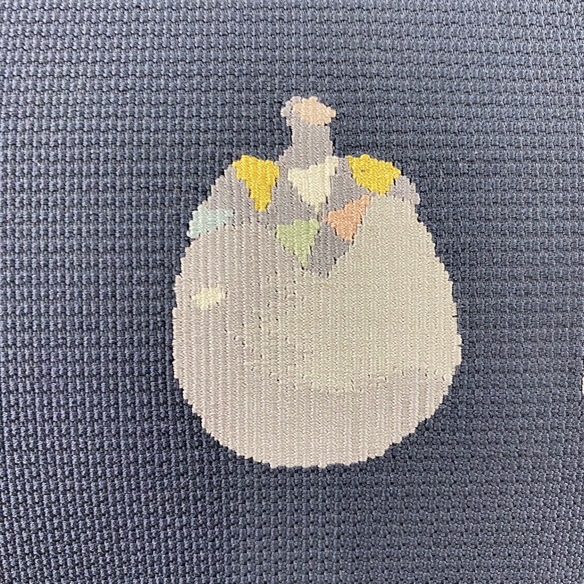 名古屋帯 秀品 八寸名古屋帯 松葉仕立て 茄子 青灰色 正絹