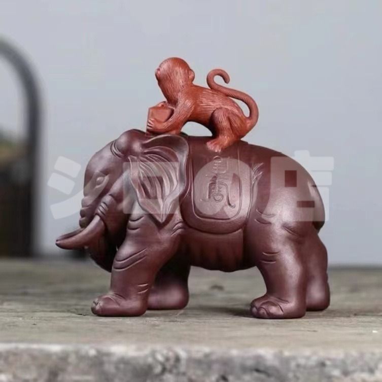 象 ゾウ 猿 サル 置物 オブジェ 紫砂 富 繁栄 樹脂素材 感 運 開運 商売繁盛 インテリア 玄関 リビング 風水 縁起物 贈り物 プレゼント オフィス