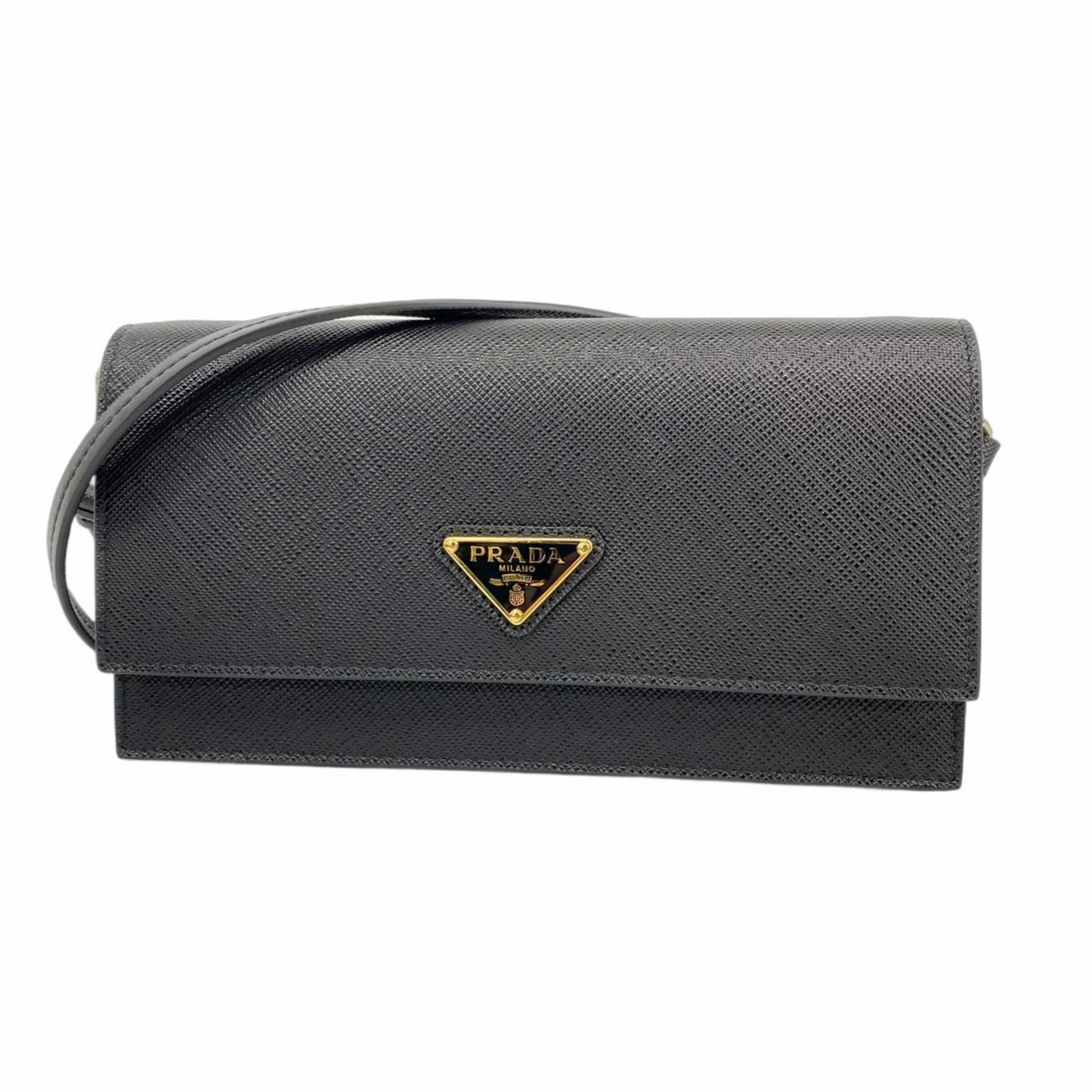 プラダ Prada ショルダーウォレット サフィアーノ レザー ブラック レディース