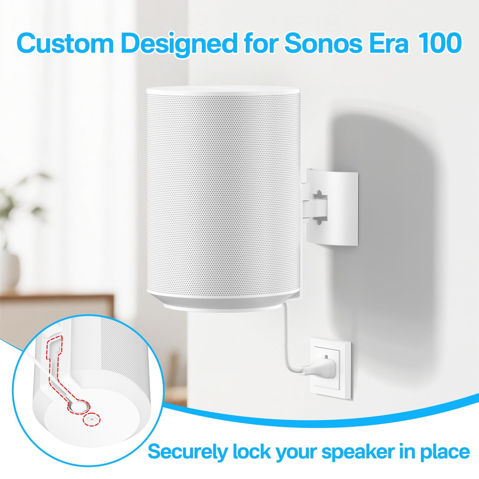 Sonos Era 100用メタルスピーカーウォールマウント 天井マウントまたは傾きと回転調節 なブラケット Sonos Era 100用 壁マウント 柔軟な取り付け方法付き 天井マウント Sonos Era 100用 シング ホワイト 1 Pack