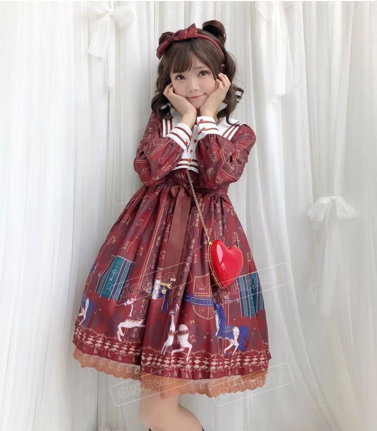 ゴスロリ ワンピースメリーゴーランド柄 ロリータ 可愛い - メルカリ