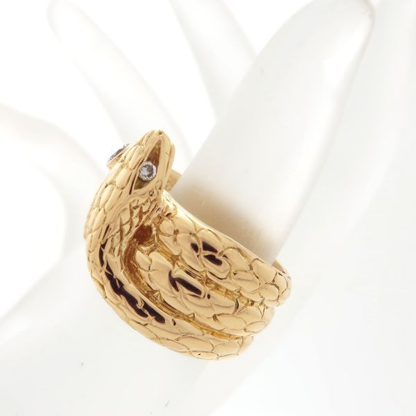 K18 スネーク デザイン ダイヤモンドリング 約11号 D0.23ct イエロー