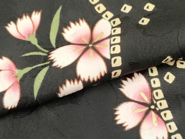 平和屋着物○豪華振袖 雪輪花文 黒地 金彩 正絹 逸品