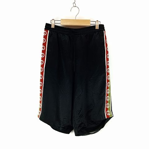 グッチ GUCCI ロゴ テープ ハーフ パンツ 46 黒 ブラック ☆AA 