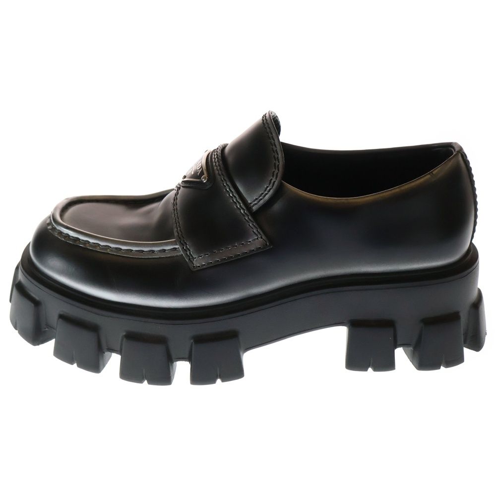 PRADA プラダ Monolith Pointy Brushed Leather Loafers モノリス トライアングルロゴ 三角プレート ブラッシュドレザー ローファー ブラック 2DE129
