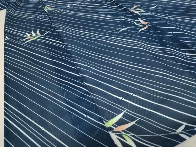 平和屋着物＊夏物 小紋 絽 笹の葉文様 洗える着物 AABB0491st