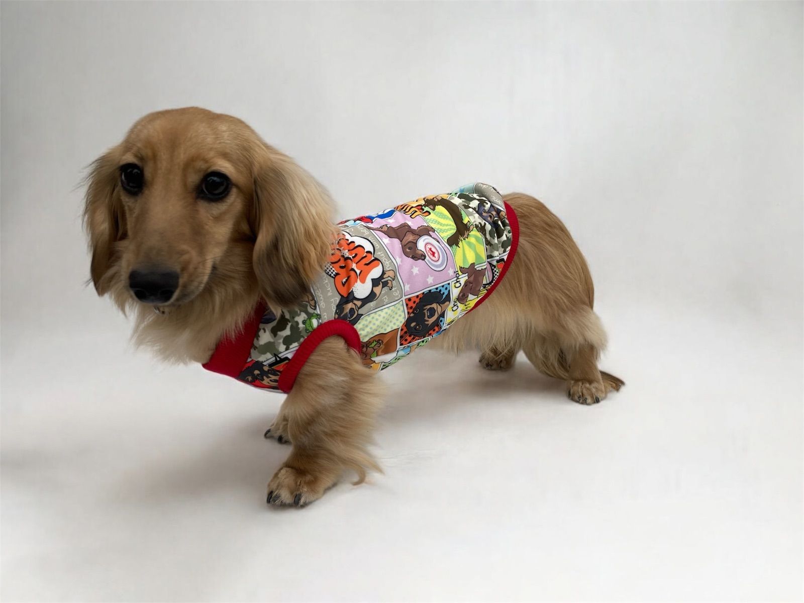 アメコミ風ダックスタンク・ハンドメイド犬服 犬の洋服 ワンコ服 ダックスフント ミニチュアダックス