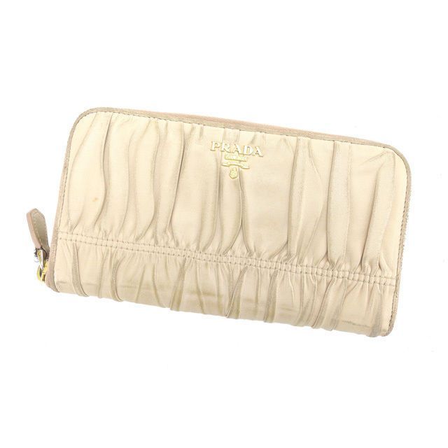 プラダ 長財布 ラウンドファスナー ギャザー入リ ピンクベージュ
